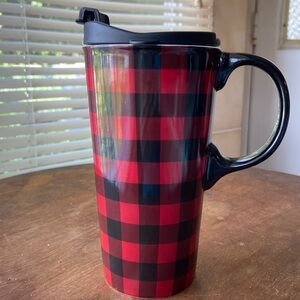 🩷Evergreen Buffalo Plaid ceramic travel mug 17oz
